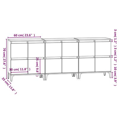 vidaXL puhvetkapid 3 tk, hall Sonoma tamm, 60 x 35 x 70 cm, tehispuit