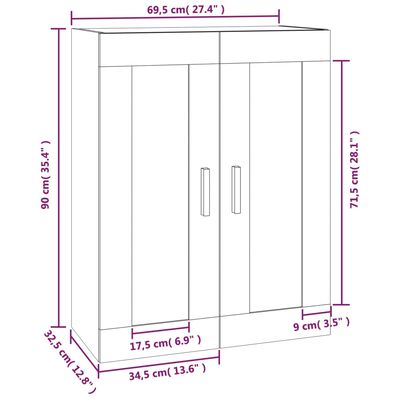 vidaXL seinakapp, Sonoma tamm, 69,5 x 32,5 x 90 cm, tehispuit