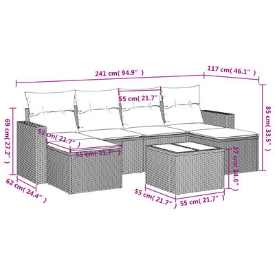 vidaXL 7-osaline aiadiivani komplekt patjadega, hall, polürotang