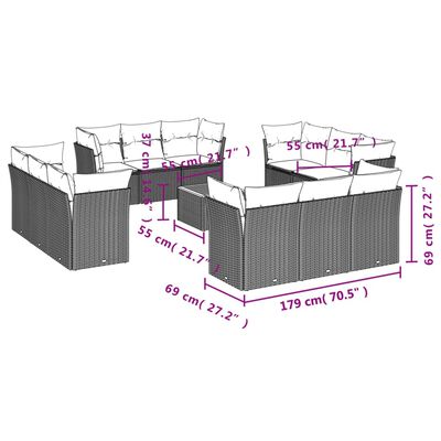 vidaXL 13-osaline aiadiivani komplekt patjadega, beež , polürotang