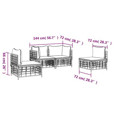 vidaXL 4-osaline aiamööbli komplekt patjadega, antratsiit, polürotang