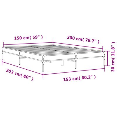 vidaXL voodiraam, hall Sonoma tamm, 150 x 200 cm, tehispuit ja metall