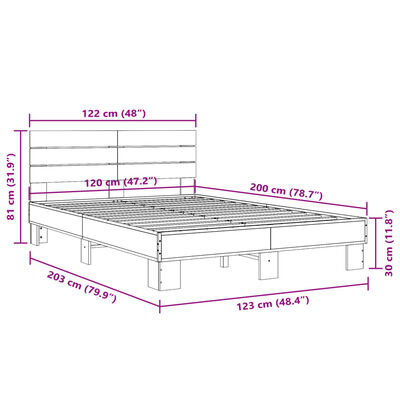 vidaXL voodiraam, hall Sonoma tamm, 120 x 200 cm, tehispuit ja metall