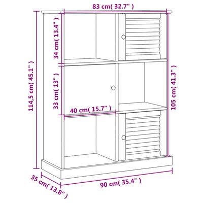 vidaXL raamatukapp "VIGO", valge, 90 x 35 x 114,5 cm, männipuit