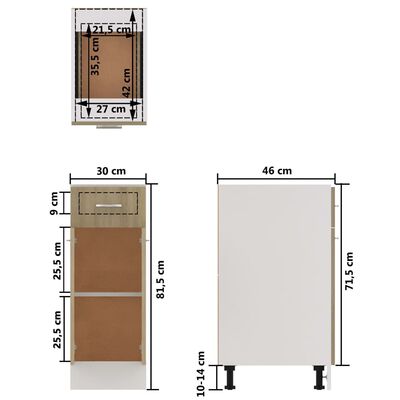 vidaXL alumine kapp, Sonoma tamm, 30 x 46 x 81,5 cm, tehispuit