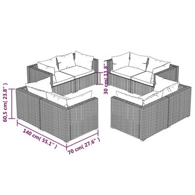 vidaXL 8-osaline aiamööblikomplekt patjadega, polürotang, must