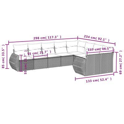 vidaXL 9-osaline aiadiivani komplekt patjadega, hall, polürotang