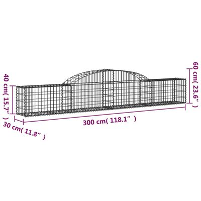 vidaXL kaarekujulised gabioonkorvid 9 tk, 300x30x40/60 cm, raud