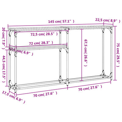 vidaXL konsoollaud, hall Sonoma tamm, 145 x 22,5 x 75 cm, tehispuit