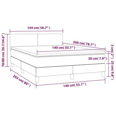 vidaXL kontinentaalvoodi madratsiga, LED, must, 140x200 cm, kunstnahk