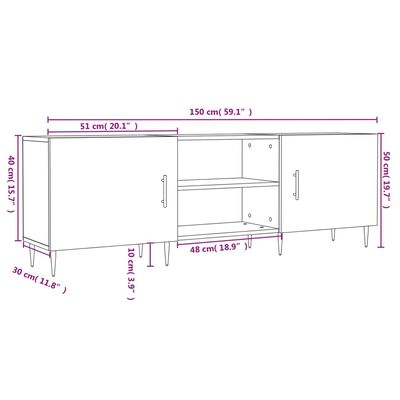 vidaXL telerikapp, valge, 150 x 30 x 50 cm, tehispuit