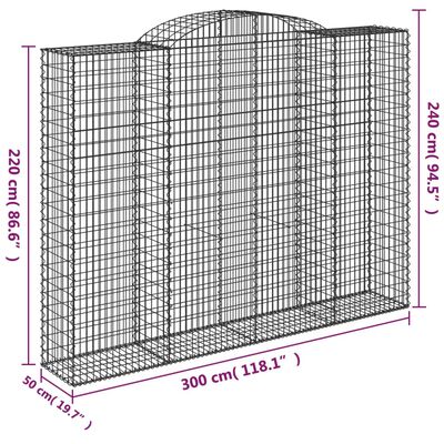 vidaXL kaarekujulised gabioonkorvid 4 tk, 300x50x220/240 cm, raud