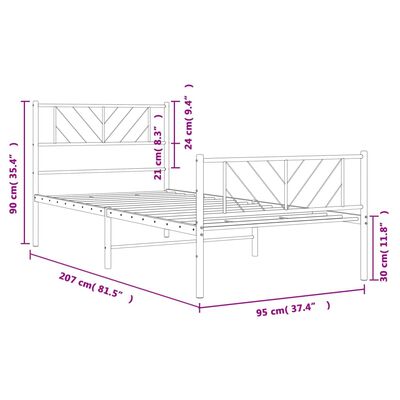 vidaXL metallist voodiraam peatsi ja jalutsiga, valge, 90 x 200 cm