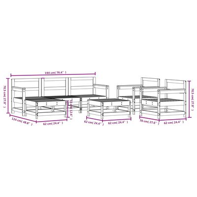 vidaXL 7-osaline aiamööbli komplekt, valge, täismännipuit