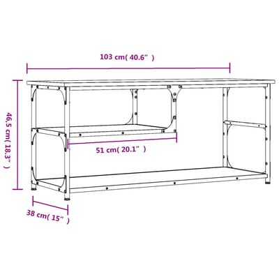 vidaXL telerikapp, suitsutatud tamm, 103x38x46,5 cm, tehispuit/teras