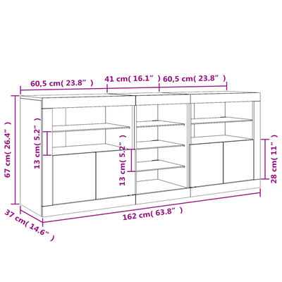 vidaXL puhvetkapp LED-tuledega, hele tamm, 162x37x67 cm