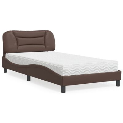 vidaXL voodi koos madratsiga, pruun, 100x200 cm, kunstnahk