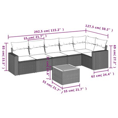 vidaXL 7-osaline aiadiivani komplekt patjadega, must, polürotang