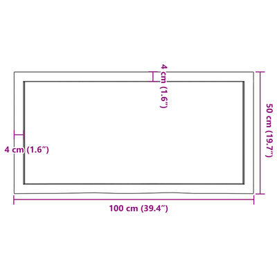 vidaXL lauaplaat, 100 x 50 x (2-6) cm, töötlemata tammepuit