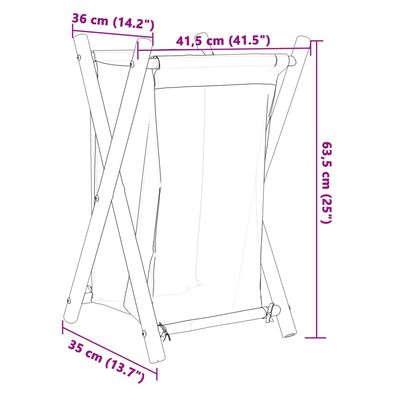 vidaXl pesukorv, kreemjasvalge, 41,5 x 36 x 63,5 cm, bambus