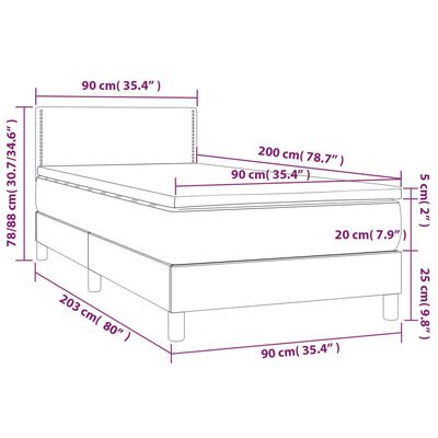 vidaXL kontinentaalvoodi madrats ja LED, tumepruun, 90x200 cm, kangas