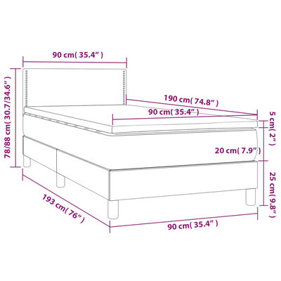 vidaXL kontinentaalvoodi madrats ja LED, pruunikas, 90x190 cm, kangas