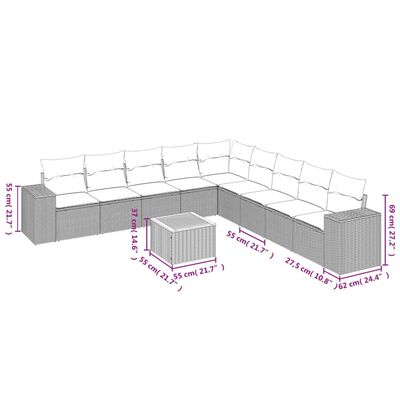 vidaXL 10-osaline aiadiivani komplekt patjadega, must, polürotang