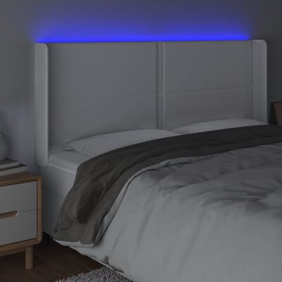 vidaXL LED-voodipeats, valge, 183x16x118/128 cm, kunstnahk