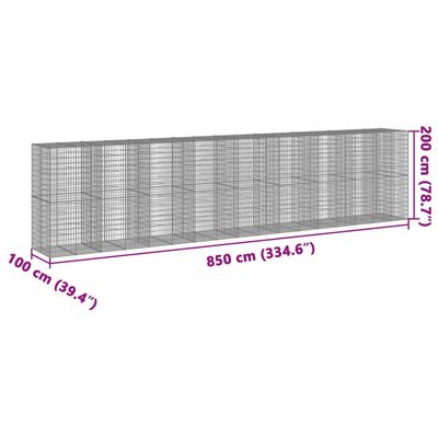 vidaXL kaanega gabioonkorv, 850x100x200 cm, tsingitud raud