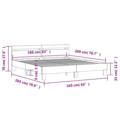 vidaXL voodiraam peatsiga, suitsutatud tamm, 160 x 200 cm, tehispuit