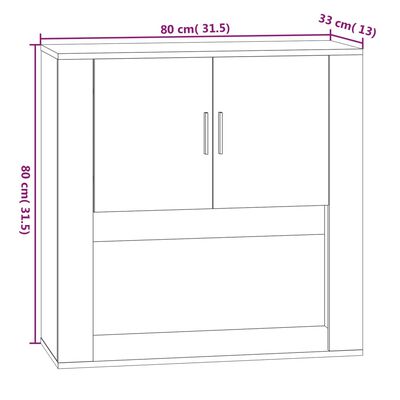 vidaXL seinakapp, valge, 80 x 33 x 80 cm, tehispuit