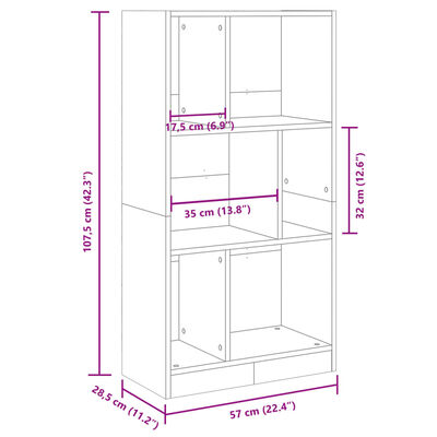 vidaXL raamaturiiul, Sonoma tamm, 57x28,5x107,5 cm, tehispuit