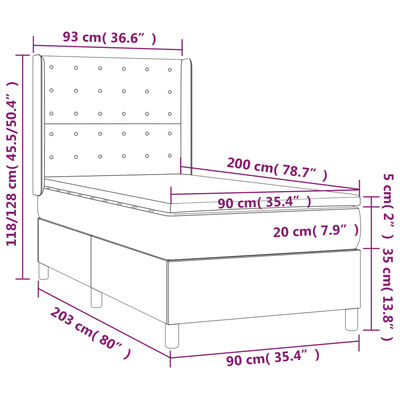 vidaXL kontinentaalvoodi madrats ja LED, tumehall, 90x200 cm, kangas