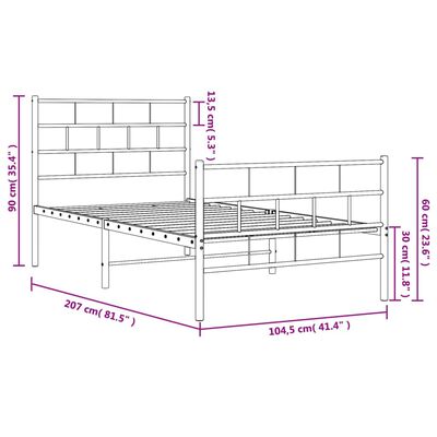 vidaXL metallist voodiraam peatsi ja jalutsiga, must, 100x200 cm