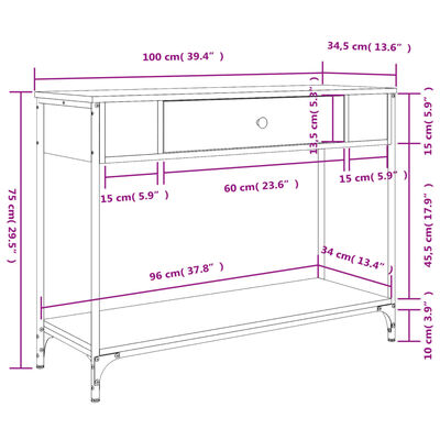 vidaXL konsoollaud, pruun tamm, 100 x 34,5 x 75 cm, tehispuit