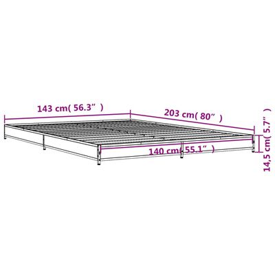 vidaXL voodiraam, suitsutatud tamm, 140 x 200 cm, tehispuit ja metall