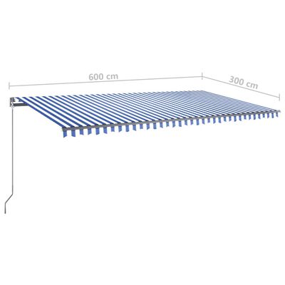 vidaXL automaatne varikatus, LED, tuuleandur, 600x300 cm, sinine/valge