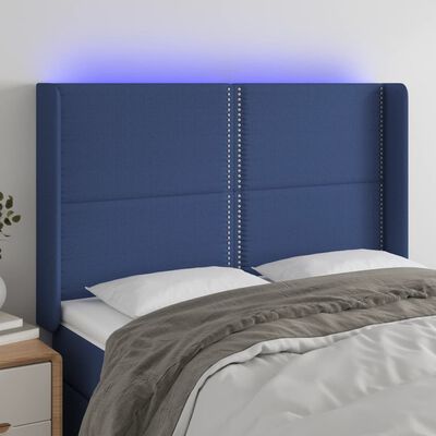 vidaXL LED-voodipeats, sinine, 147x16x118/128 cm, kangas