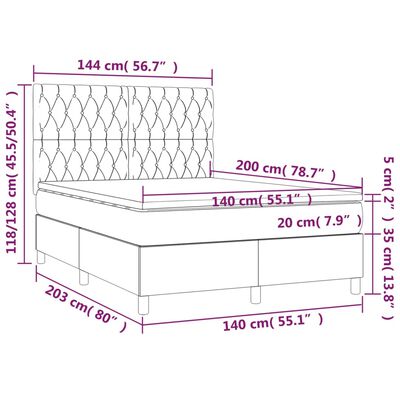 vidaXL kontinentaalvoodi madrats ja LED, sinine, 140x200 cm, kangas