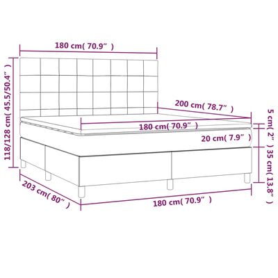 vidaXL kontinentaalvoodi madrats ja LED, must, 180x200 cm, samet