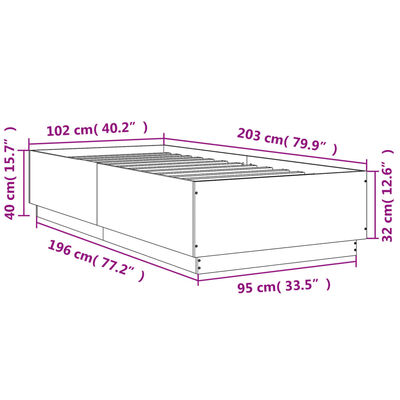 vidaXL voodiraam LED-tuledega, hall Sonoma tamm, 100x200 cm, tehispuit