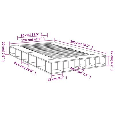 vidaXL voodiraam, suitsutatud tamm, 120 x 200 cm, tehispuit