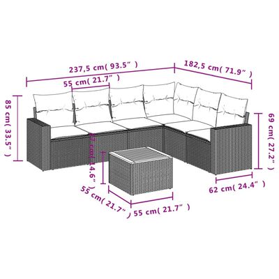 vidaXL 7-osaline aiadiivani komplekt patjadega, hall, polürotang