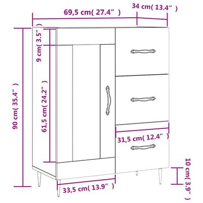 vidaXL puhvetkapp, must, 69,5 x 34 x 90 cm, tehispuit