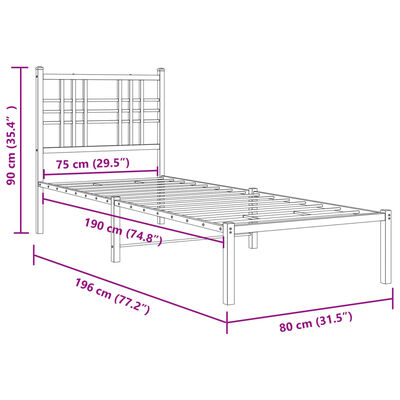 vidaXL metallist voodiraam peatsi ja jalutsiga, must, 75 x 190 cm