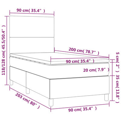 vidaXL kontinentaalvoodi madrats ja LED, helehall, 90x200 cm, kangas