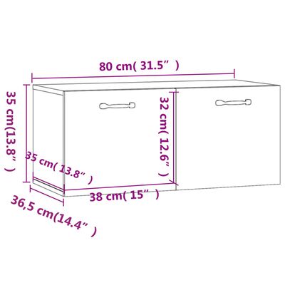 vidaXL seinakapp, suitsutatud tamm, 80 x 36,5 x 35 cm, tehispuit