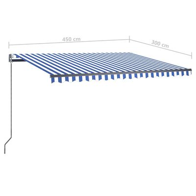 vidaXL automaatne varikatus LED ja tuuleandur 450x300 cm sinine, valge