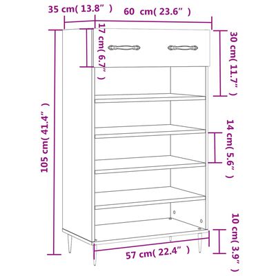 vidaXL jalatsikapp, must, 60 x 35 x 105 cm, tehispuit