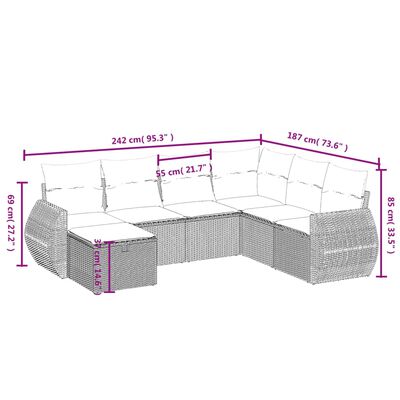 vidaXL 7-osaline aiadiivani komplekt patjadega, hall, polürotang